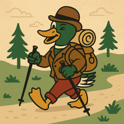 Uomo in modalità escursionista con i suoi bastoncini da trekking