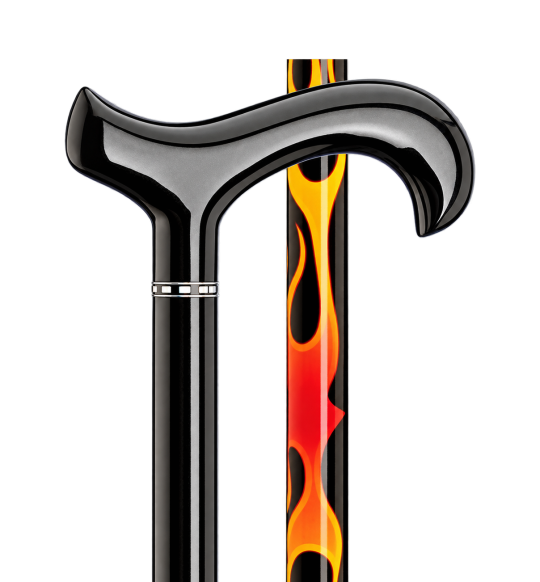 Bastone Dottor House – carbonio regolabile con fiamme su fondo trasparente