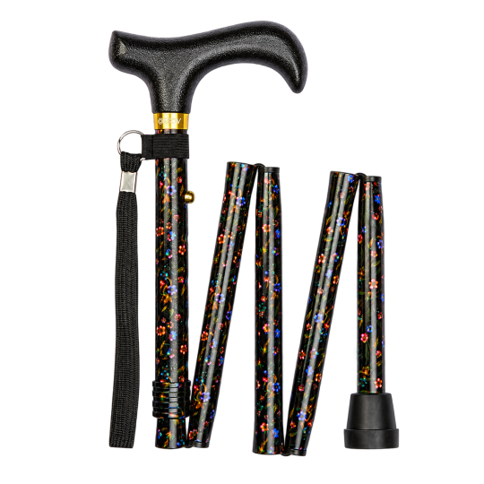 Canne pliante mini noire à fleurs Charles Buyers – fond transparent